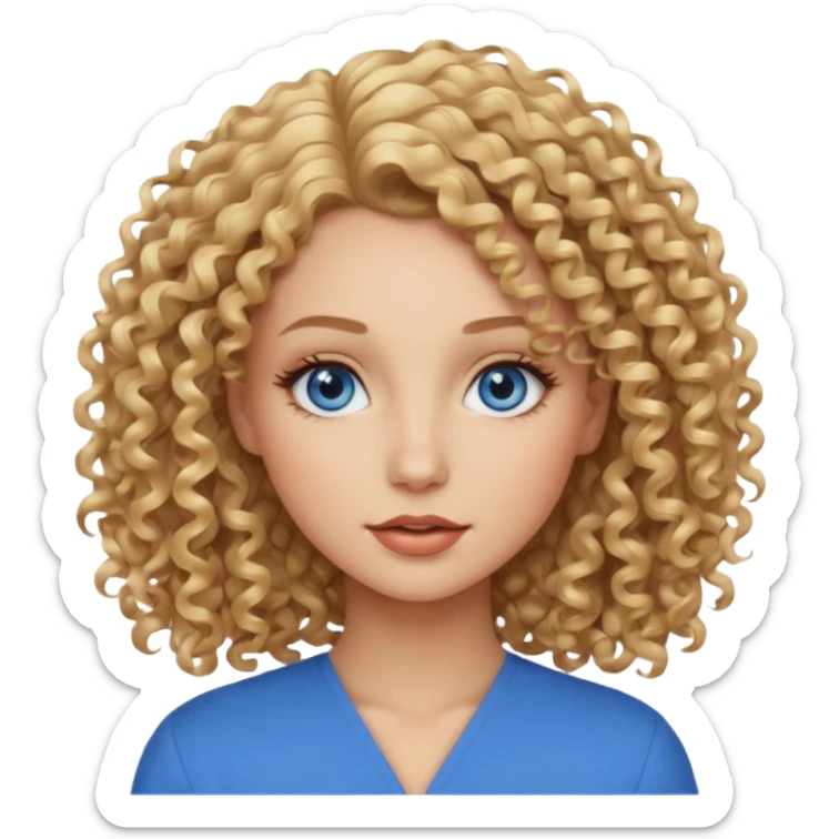 blondynka krecone wlosy i niebieskie oczy obrysowane usta na jasny braz sticker