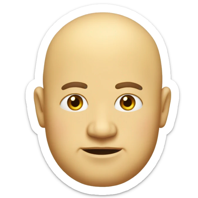 The face of a fat yellow man with no hair on the sides. On the top and middle of his head is a lock of standing hair sticker