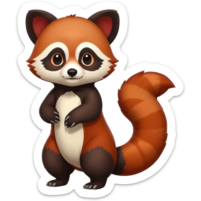 Cute cool white red dark-brown black red-panda-weasel-tanuki-animal hybrid Fakemon full body sticker