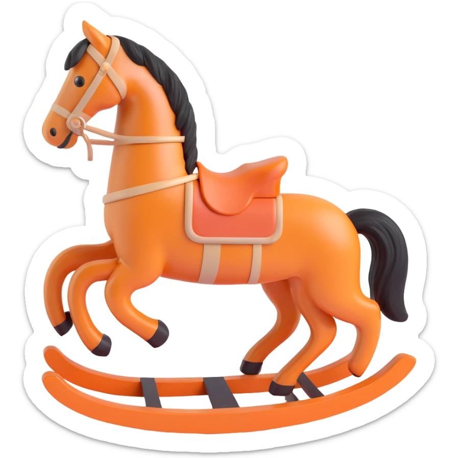 rocking horse, 3D, vintage, light wood, Hermès orange accents, hand-carved, no text sticker