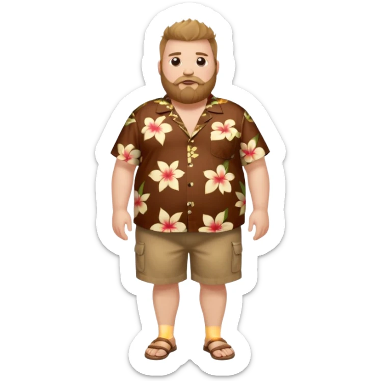 Fat white man full body wearing Hawaiian shirt brown fauxhawk and beard  sticker