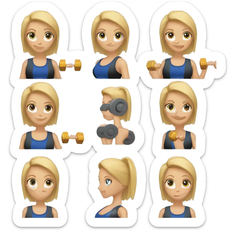 blonde woman working out with a black tank top and a blue shorts and she is holding a dumbell sticker