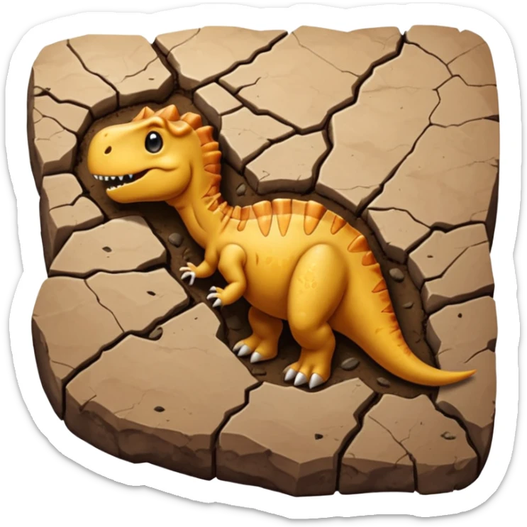 3D render of Dino Footprint, embedded in a chunk of rough sedimentary rock, cracked stone texture, ancient fossil aesthetic, deep indentation in dried brown mud, matte dry finish, Apple emoji style, isolated on white background --v 6.0 sticker
