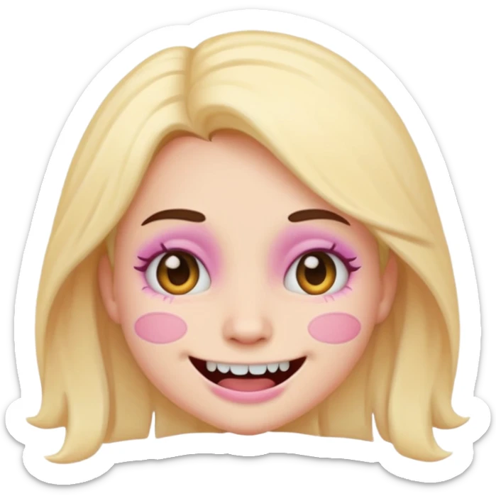 scary cute woman emoji, stitched smile, pastel colors sticker