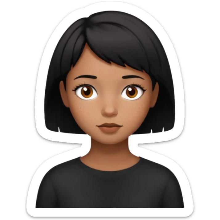 girl very dark black has a shortcut hair freckles medium skin color brown eyes sticker
