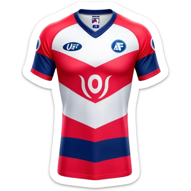 Cinematic Realistic image of an AFL jersey rendered in vibrant team colors with detailed fabric textures and dynamic creases, illuminated by bold, stadium lighting that accentuates its sporty character sticker