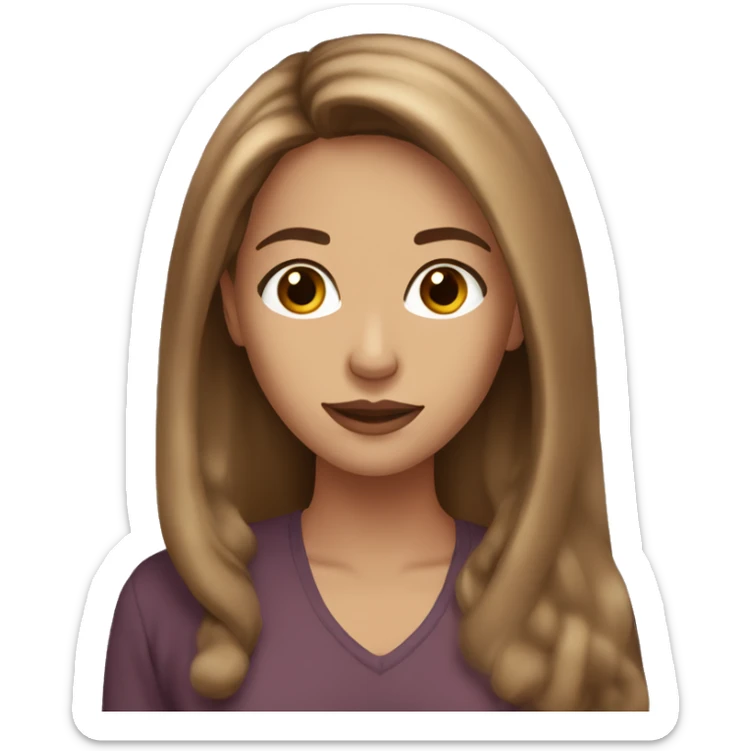 Beautiful woman, straight long light brown hair, brown eyes, christmas sticker