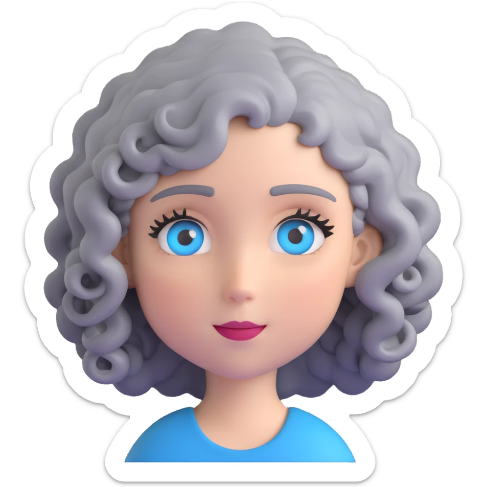 girl with grey curly hair and blue eyes sticker