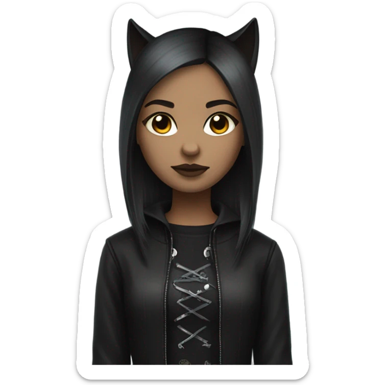Make a girl with light skin and dark brown straight hair with wolf haircut and wearing a gothic style clothes  sticker