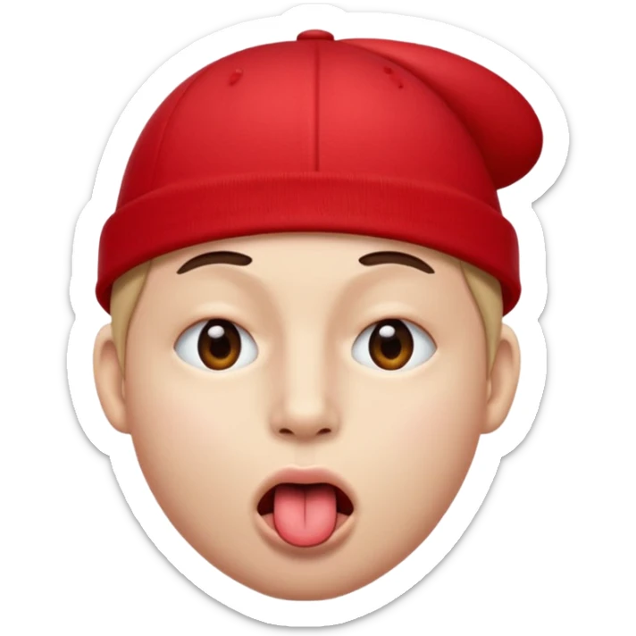 I want an emoji with a face with its tongue sticking out to the side and also with one eye closed to the side and also with a red cap.  sticker