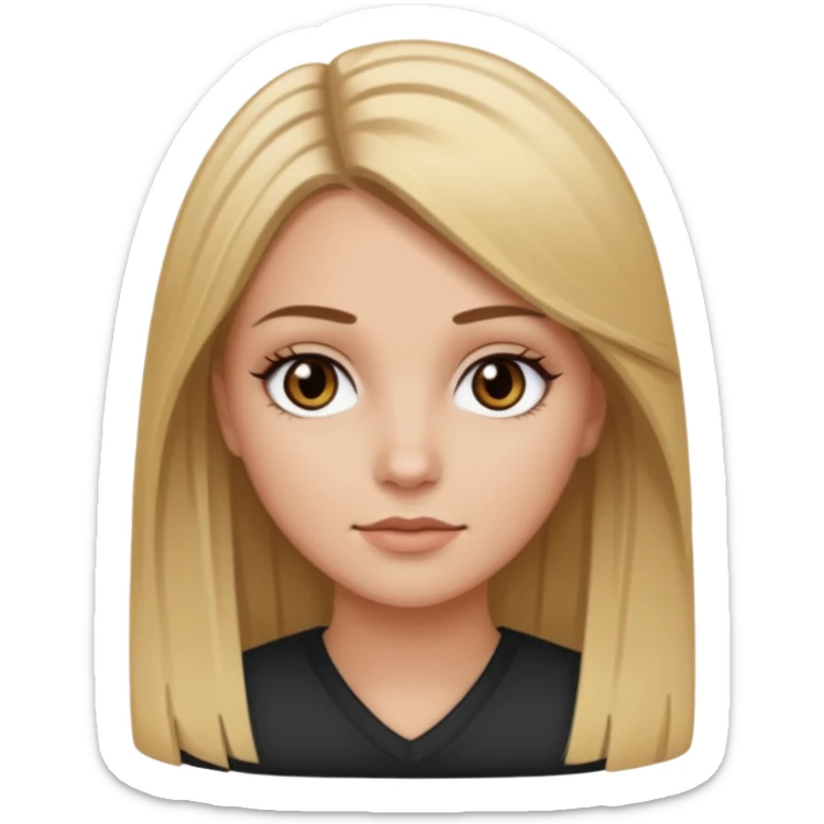 Make a white girl with black eyes, brown straight hair with brown hair and blonde highlights sticker