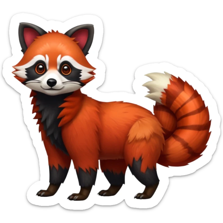 Realistic cool edgy 4-legged quadrupedal Red-Panda-Lemur-Raccoon-Dog-Red-Fox-animal-fusion-hybrid, Full body sticker