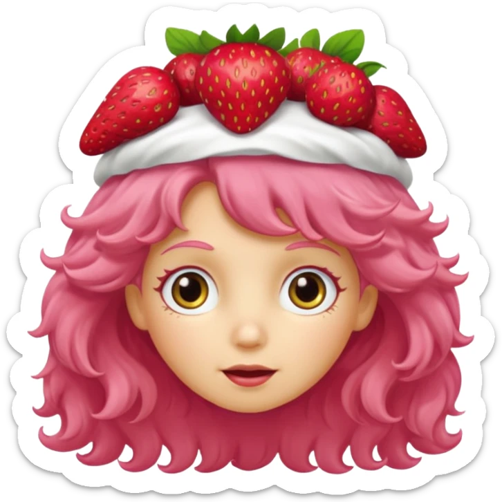 strawberry shortcake the character but with wild eyes and frizzy hair to mimic an insane person sticker