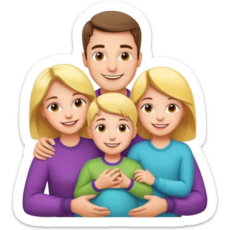 "Husband and wife with 50 children taking a group photo, cheerful, colorful cartoon style, bright and playful." sticker