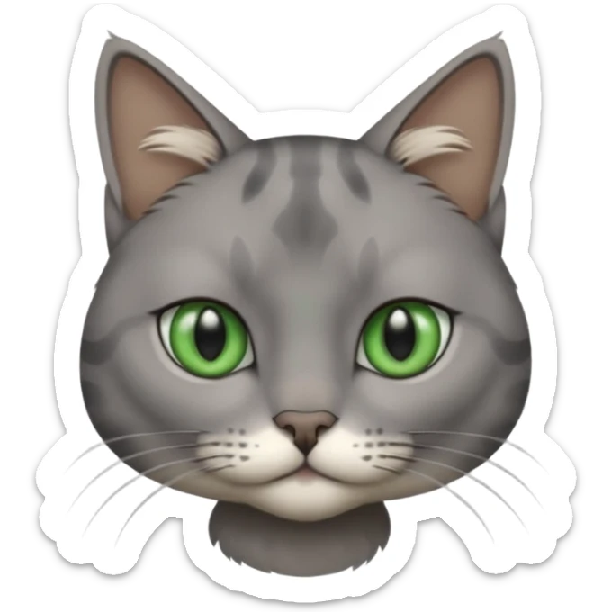 chat gris avec des yeux vert foncé et une tache en dessous du coup sur son corps sticker