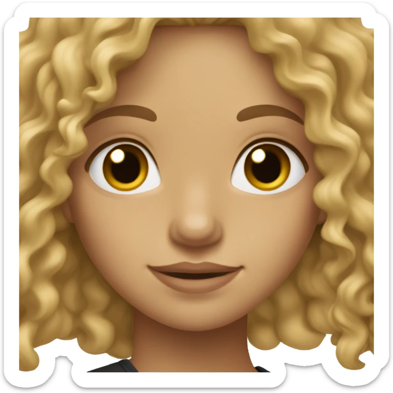 Dark Blonde long curly hair girl with tan skin and black brown eyes sticker