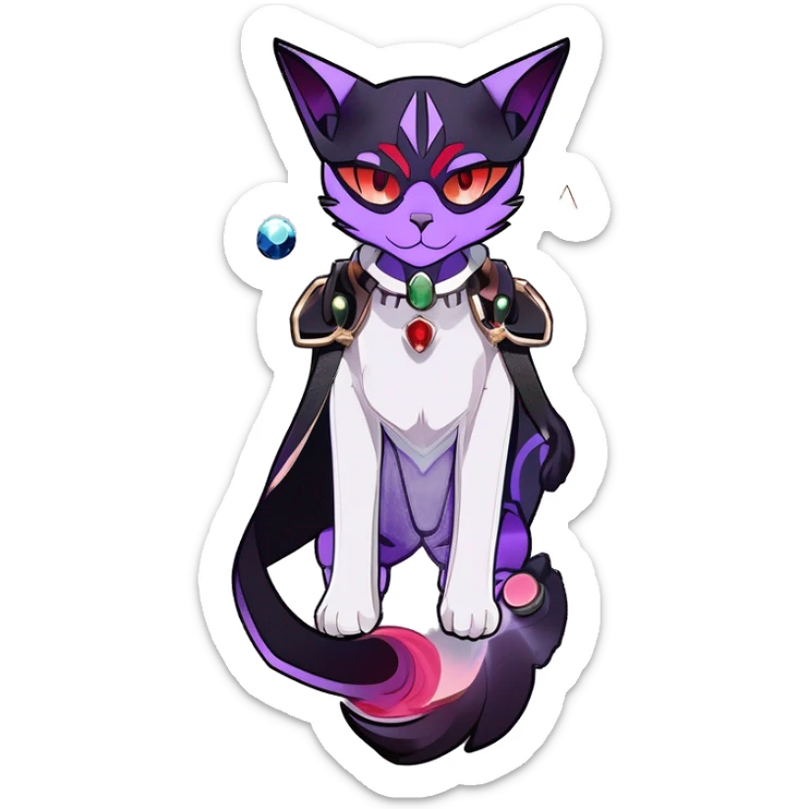 cool kawaii anime cartoon edgy distinguished ethereal elegant beautiful fantasy black purple red ethereal fantasy nargacuga-Noivern-cat-Quiana-Fakemon collar harness moon gem jewels full body sticker