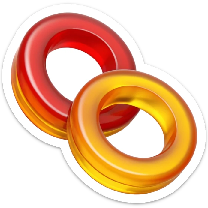 emoji de 2 gomitas en forma de aro una colo rojo y otra amarillo de muy gruesas  sticker