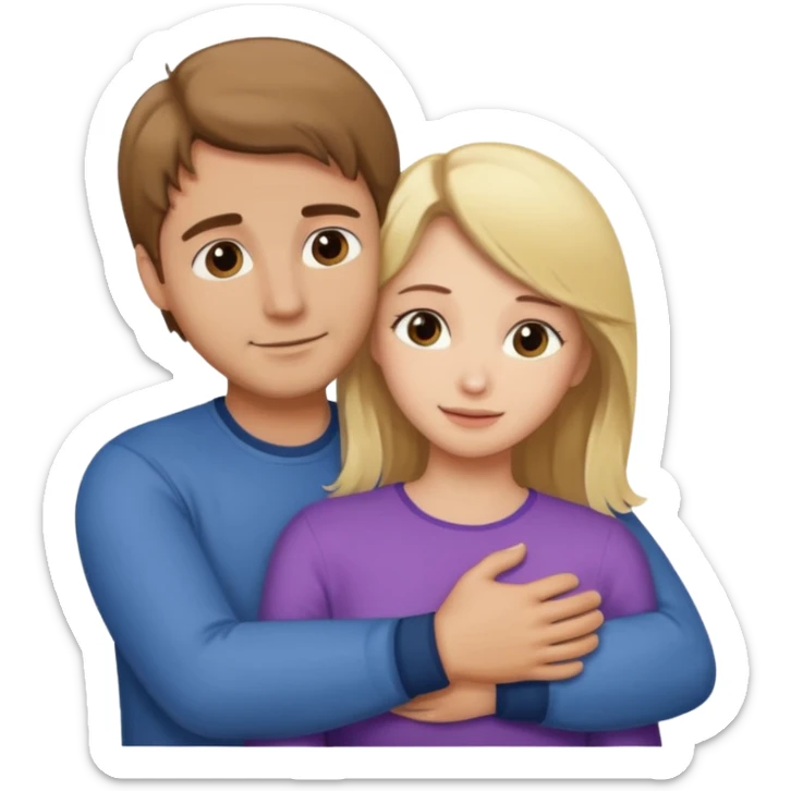 Caring hug brown hair man blonde hair woman sticker