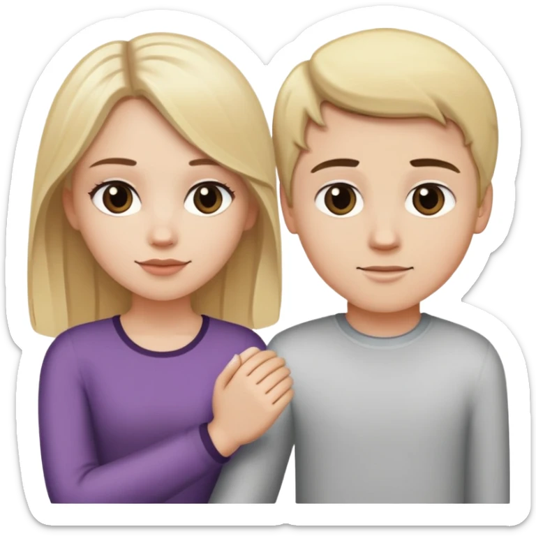White girl with blonde hair and white boy with dark brown hair holding hands sticker