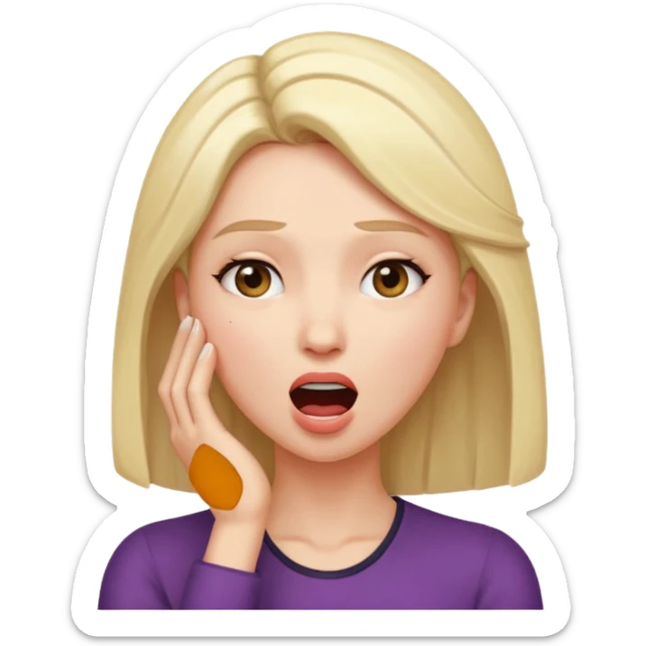 Femme, bouche ouverte, tête légèrement penchée en arrière. Main contre le front de façon dramatique  sticker
