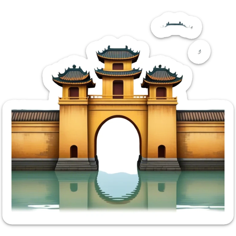 Cinematic Realistic Imperial City of Hue Landmark Emoji, capturing the ancient citadel’s weathered walls, intricate gates, and traditional Vietnamese architecture, surrounded by a misty, tranquil moat. sticker