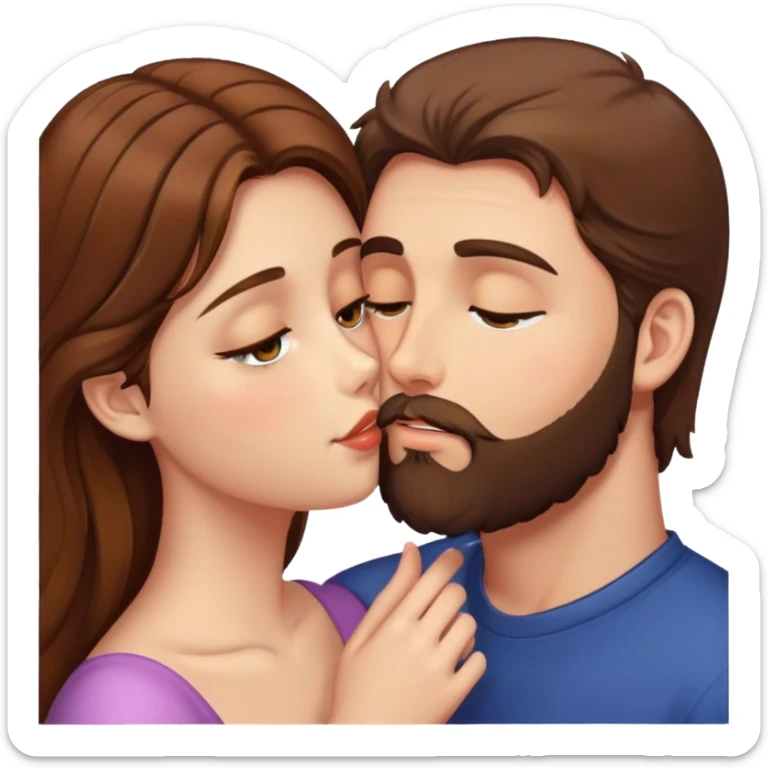 Girl with brown hair hazel eyes kissing tall guy with brown hair and a beard  sticker