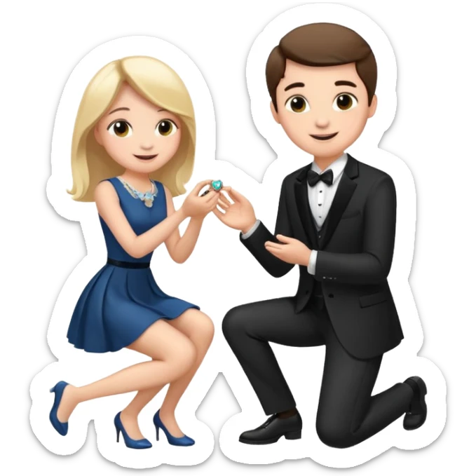 🧎‍♂️‍➡️💍💃 a boy parposing a girl and the boy on his knee and give him ring girl stand after him and shing sticker