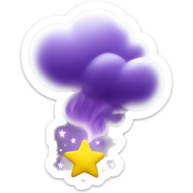 purple smoke rising from the bottom up h, yellow and white stars sparkling on the side of it, transparent background sticker