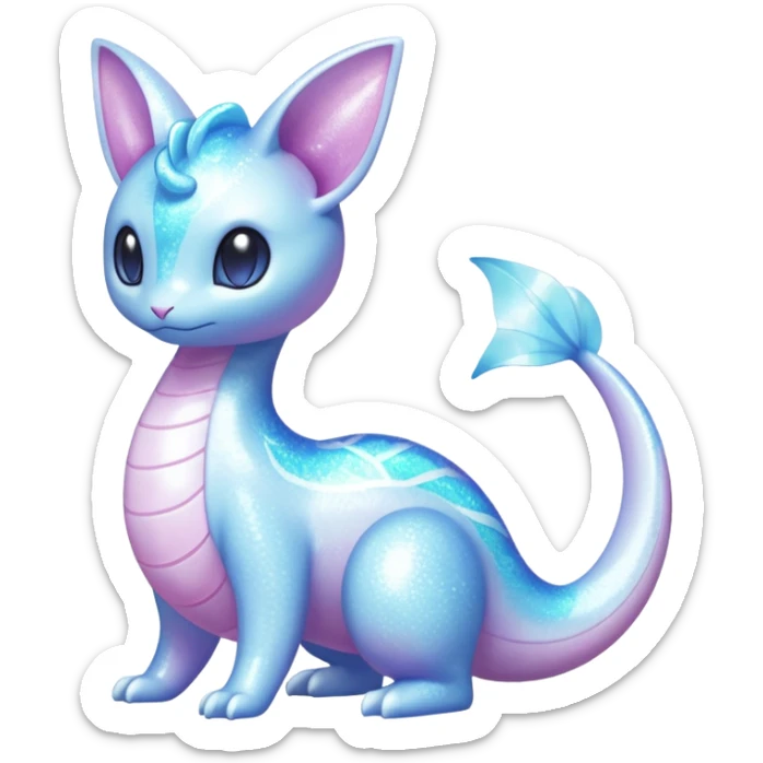 Shiny Pastel Translucent Sparkly Skitty-Dratini-Lumineon-Dragonair-Fakémon-hybrid-creature (full body)  sticker