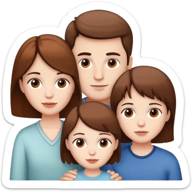 family 3 people, white skin and all brown hair  sticker