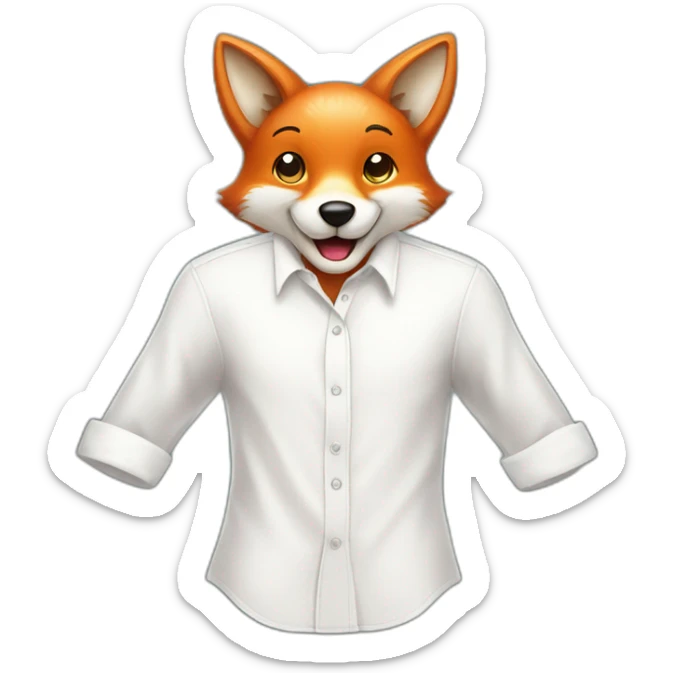 a happy Fox wearing a white shirt and hanging clothes on a clothing Line sticker