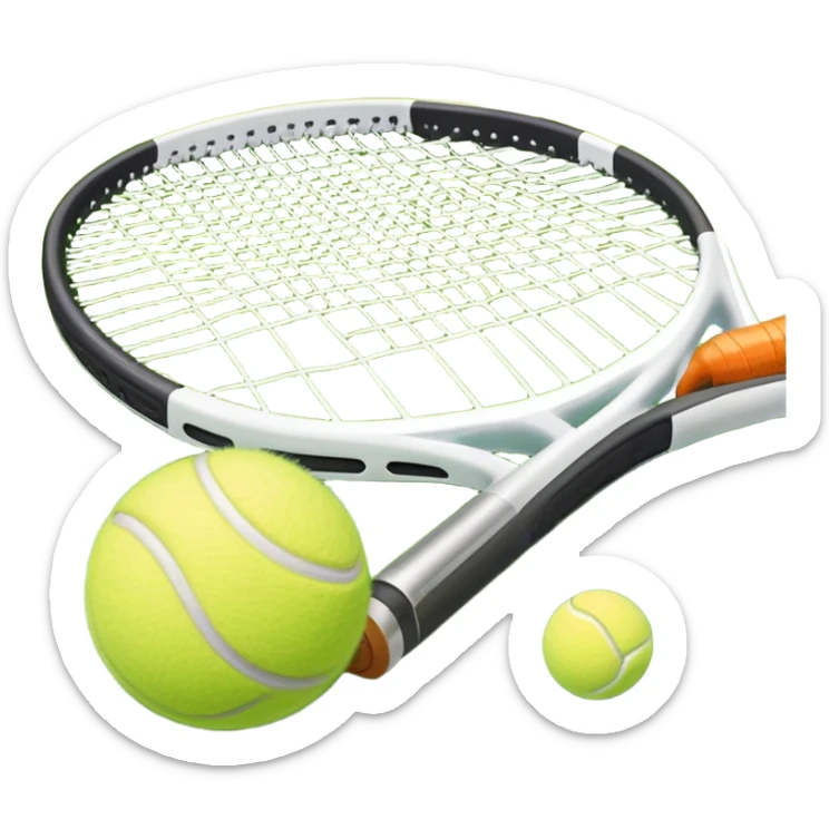 A tennis racket and ball on a grass or hardcourt surface, symbolizing the sport. The racket has a sleek design with tightly strung strings, while the bright tennis ball rests nearby, capturing the essence of precision, agility, and competition. sticker