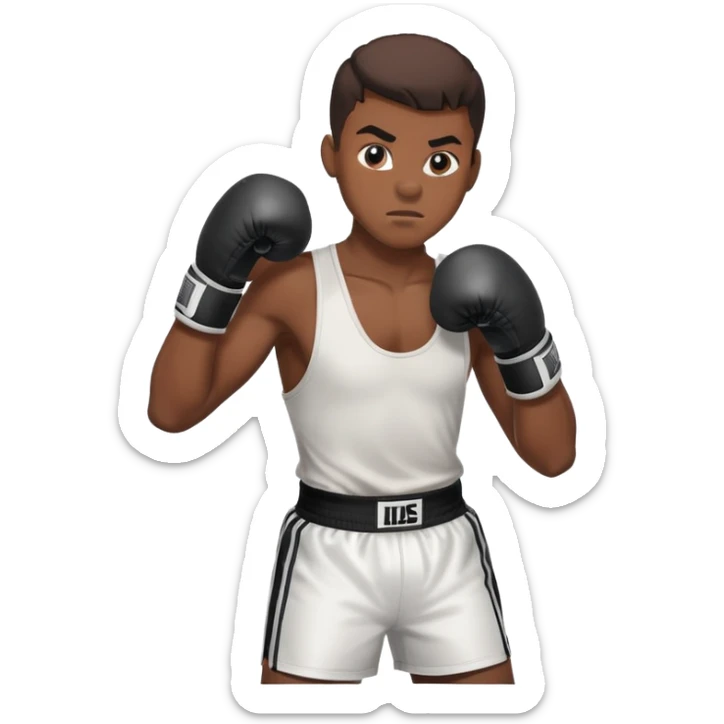 19-year-old Black male boxer in boxing stance, athletic build, boxing gloves sticker