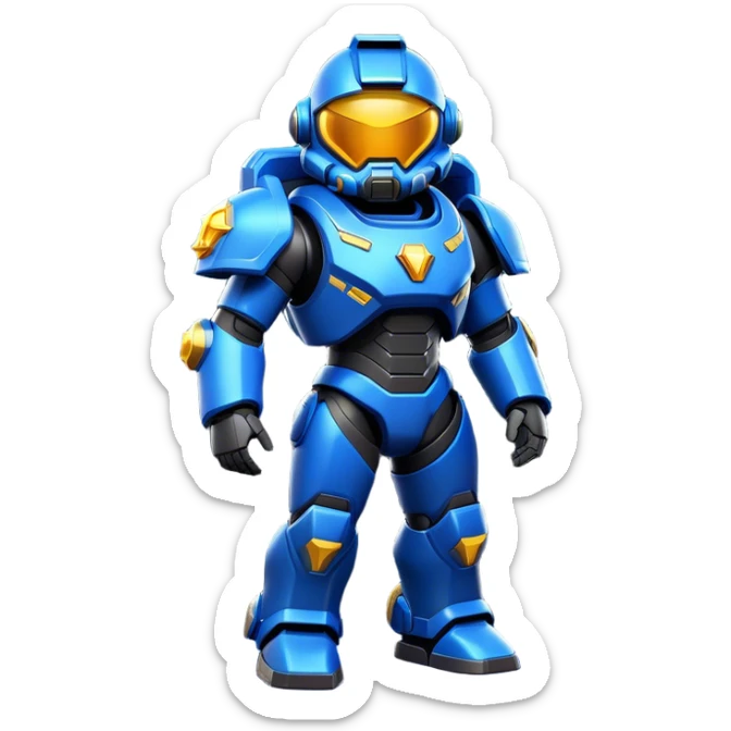 Clash of Clans aesthetic: Cinematic heroic Terran Marine Hero Emoji, rendered in a 3D vector-style similar to standard emojis with minimal shading and bold, simplified shapes. A compact, heroic isometric figure clad in futuristic power armor with signature energy accents, softly glowing with a cosmic battle charm. Simplified yet unmistakably iconic, highly detailed and consistent, glowing with a soft radiant shine and high gloss. Stylized with a touch of interstellar valor and a soft glowing outline, capturing the essence of an elite space warrior with a friendly, playful manner! sticker