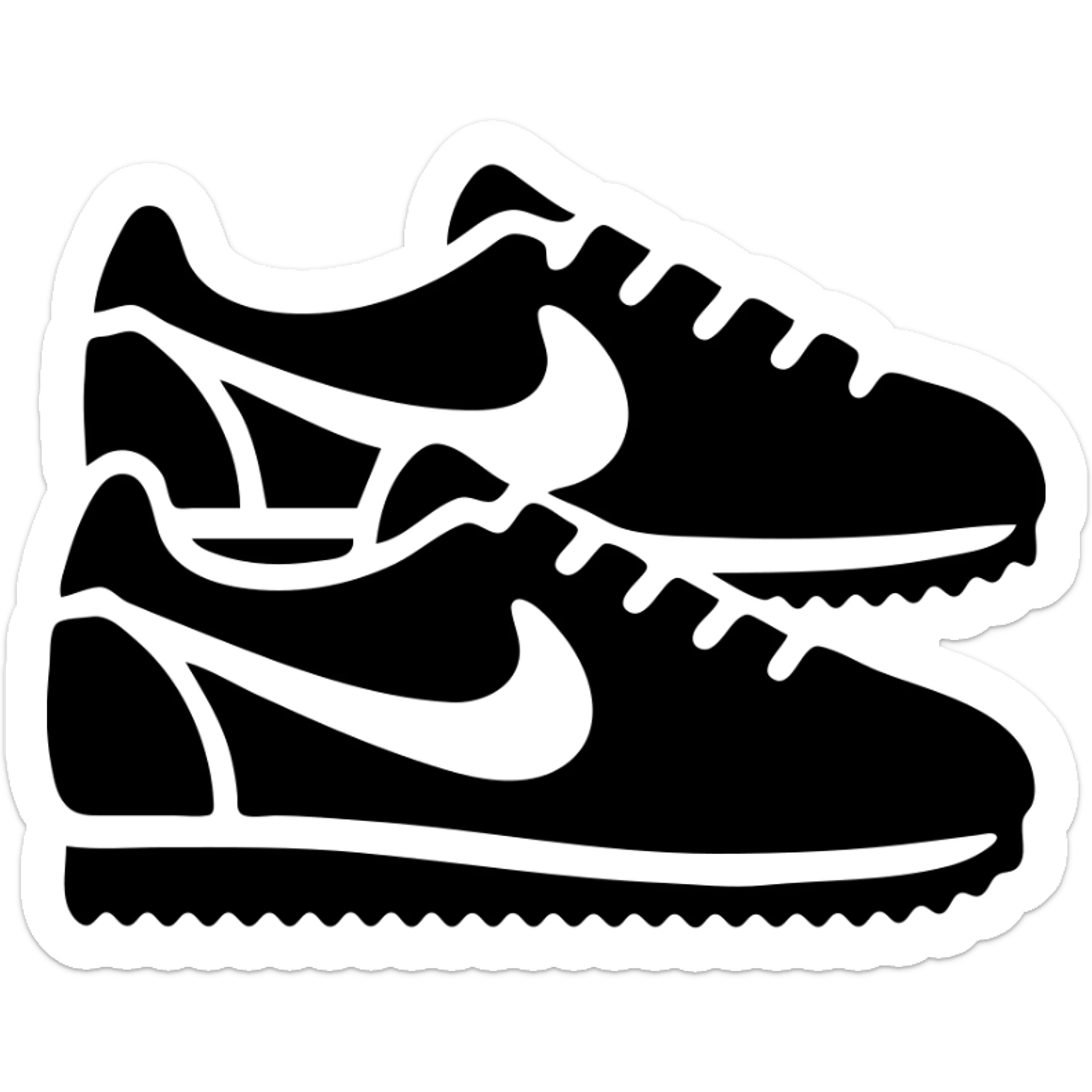 A pair of Nike Cortez sneakers in a black filled icon style, with a vintage design. sticker