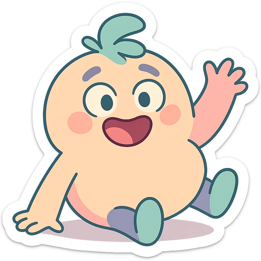adorable gibberling character, round body, pastel colors, playful pose sticker