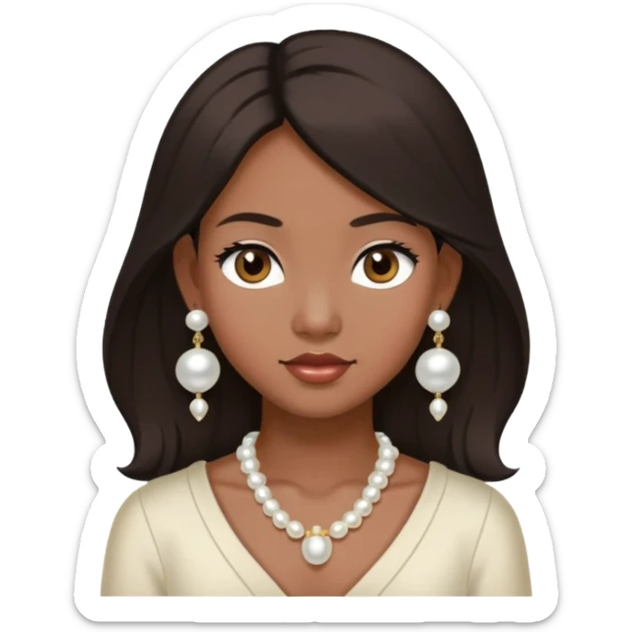 a girl with dark brown chest-length hair, Asian looks, dark skin, and pearl earrings sticker