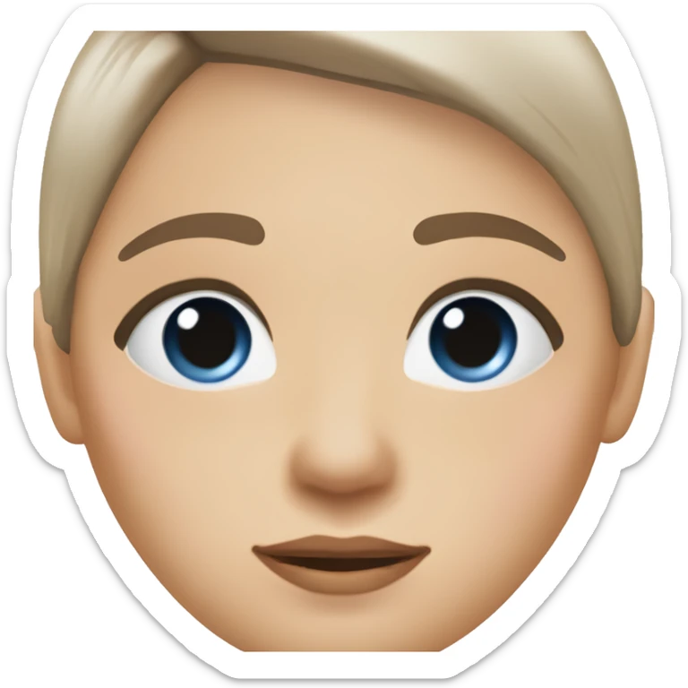 Slavic woman with blue eyes, eyes look up, fair skin, straight gradient medium length hair, eyes makeup, dressed in white T-shirt and office black jacket, one side of hair is tucked behind the ear. sticker