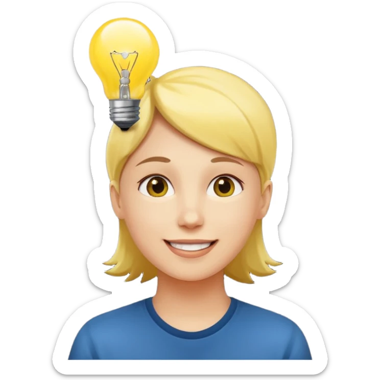 Generate a realistic emoji of someone happy figuring something out and being smart about it sticker