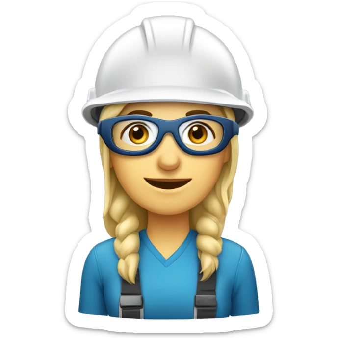 Caucasian woman wearing a safety helmet, safety glasses and earplugs sticker