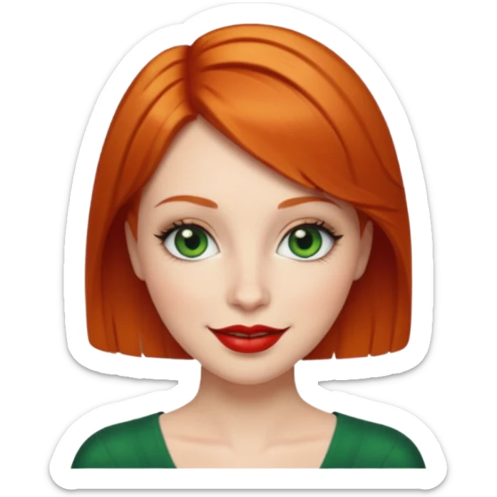 Short Ginger hair, green eyes, black long eye lashes large red lips White woman happy sticker