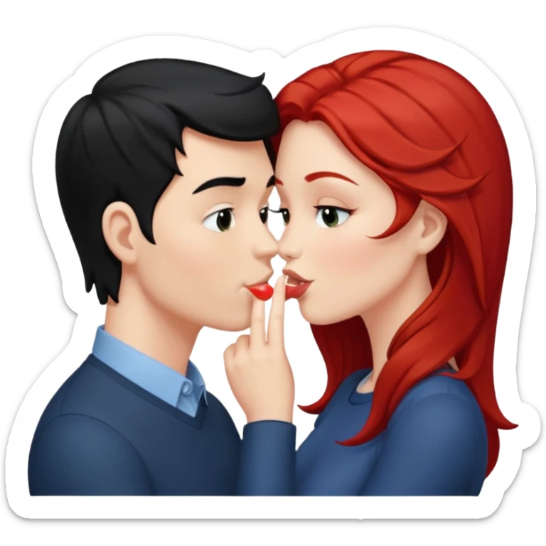 white man with black hair and redhead woman blowing eachother a kiss  sticker