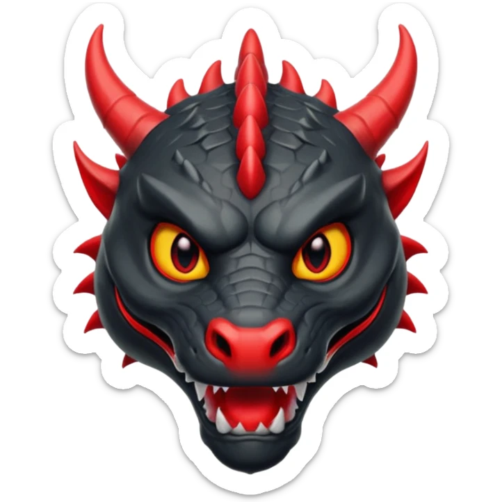 iOS sticker, dark fantasy, dragon head, black skin, red eyes, red mouth, minimal, flat sticker