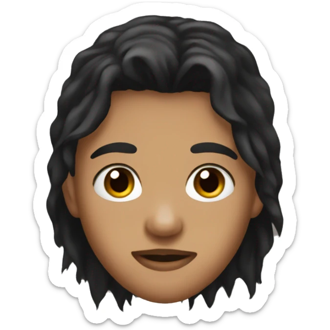 black long hair, mouth, nose and eyebrow piercing, brown eyes,  sticker