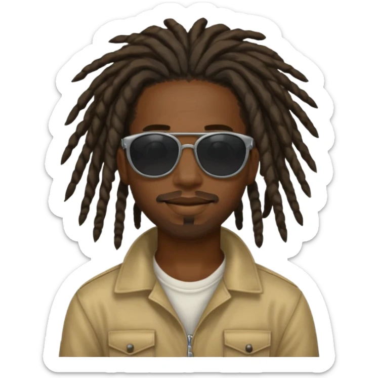 a black african guy with dreadlocks, wearing black shades and aura farming emoji sticker