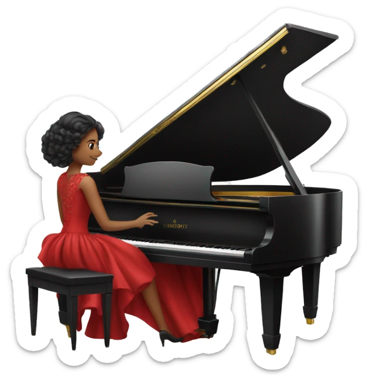 woman in a fancy red dress playing the grand piano sticker