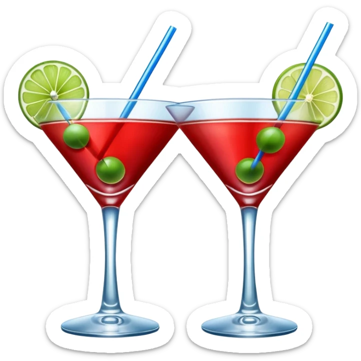 Create an two emoji of red and yellow martini cocktail, cheers with blue and green cocktail sticker