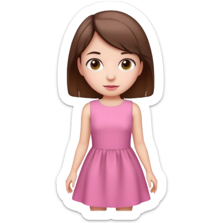 Planning white skin short hair brown pink dress girl sticker