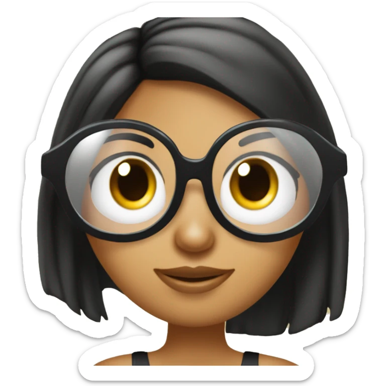 Chica de cabello lacio negro piel morena gafas transparentes ojos negros sticker